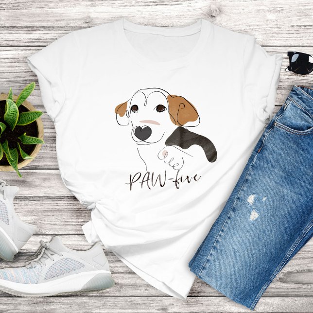 Cute Hund Line Art - TASS-fem T Shirt (Cute Dog Line Art - PAW-five T-shirt)