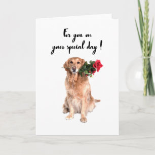 Cute hund med blomma i munnen, födelsedagskort, hu kort