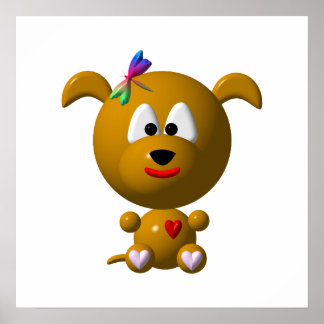 Cute Hund med Dragonfly Poster