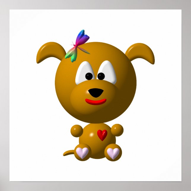 Cute Hund med Dragonfly Poster (Framsidan)