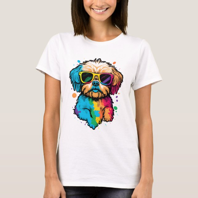 Cute Hund med glas T-Shirt (Framsida)