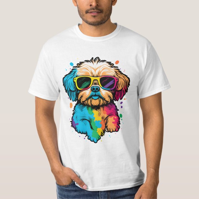 Cute Hund med glas T-Shirt (Framsida)