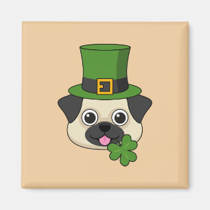 Cute Hund med Grönt Hat och Shamrock St Patrick Magnet