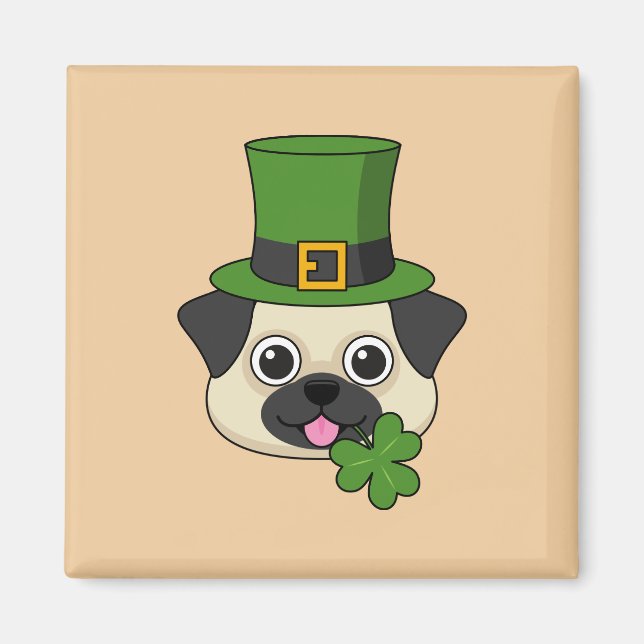 Cute Hund med Grönt Hat och Shamrock St Patrick Magnet (Framsidan)