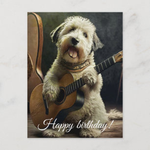 Cute Hund med Guitar. Vykort