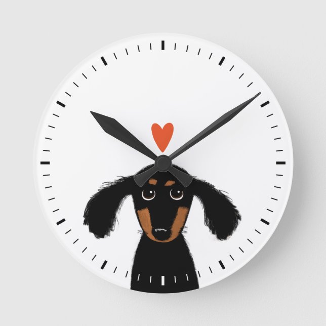 Cute Hund med Heart Black och Tan Dachshund Rund Klocka (Framsida)