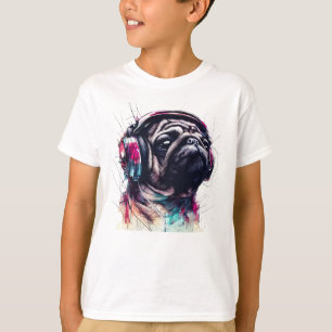 Cute Hund med hörlurar vatten färg, illustration T Shirt