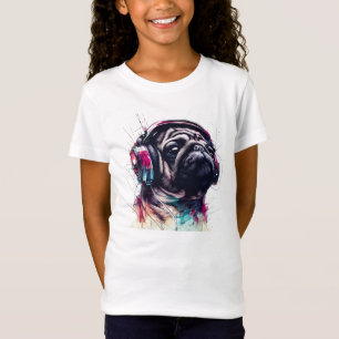 Cute Hund med hörlurar vatten färg, illustration T Shirt