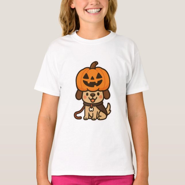 Cute-hund med jack-o-lytern t shirt (Framsida)