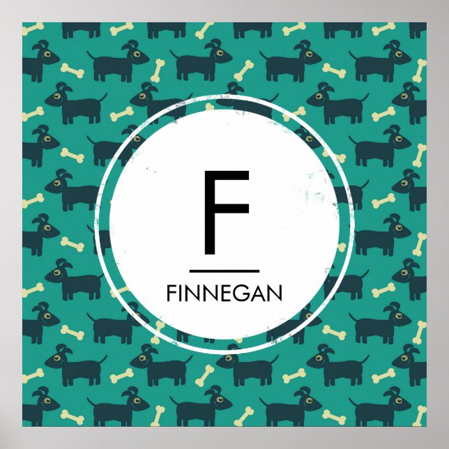 Cute Hund med Öron och benmonogram på diskett och  Poster (Framsidan)