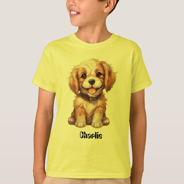 Cute hund med redigerbart namn t shirt (Framsida)