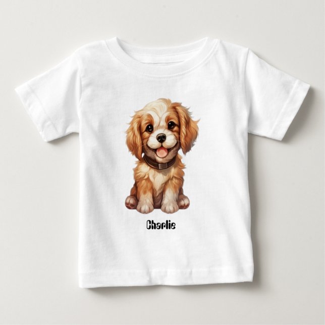 Cute hund med redigerbart namn t shirt (Framsida)
