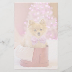 Cute Hund med Rosa Bow Julfoto Brevpapper