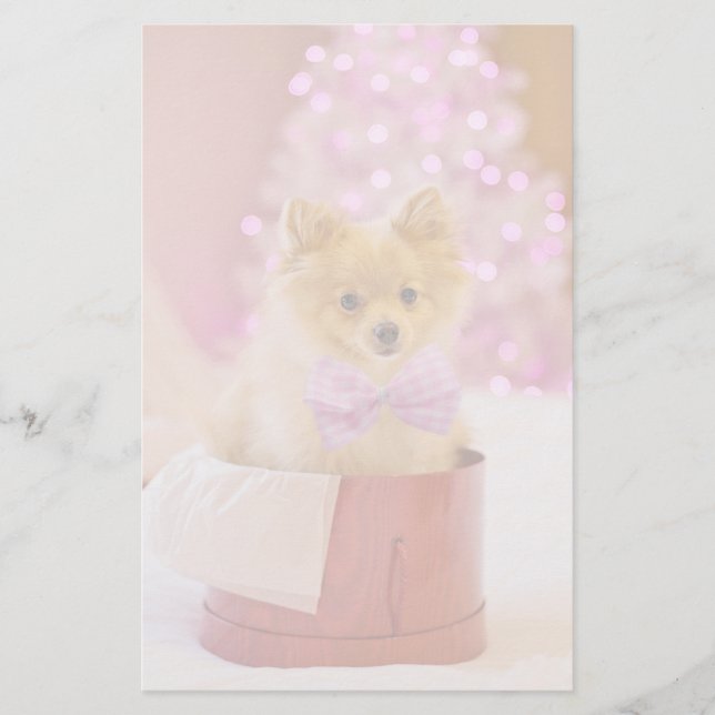 Cute Hund med Rosa Bow Julfoto Brevpapper (Framsida)