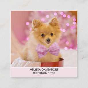 Cute Hund med Rosa Bow Julfoto Fyrkantigt Visitkort