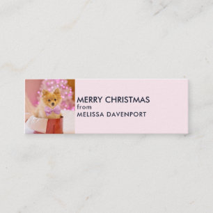 Cute Hund med Rosa Bow Julfoto Mini Visitkort