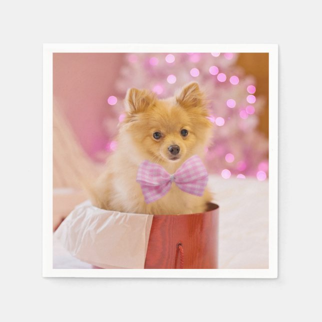 Cute Hund med Rosa Bow Julfoto Pappersservett (Framsidan)