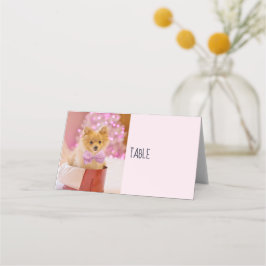 Cute Hund med Rosa Bow Julfoto Placeringskort