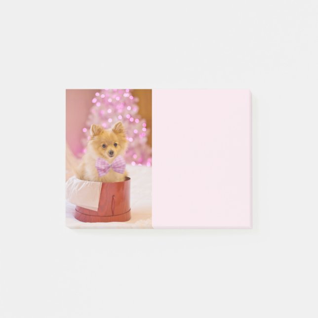 Cute Hund med Rosa Bow Julfoto Post-it Block (Framsida)