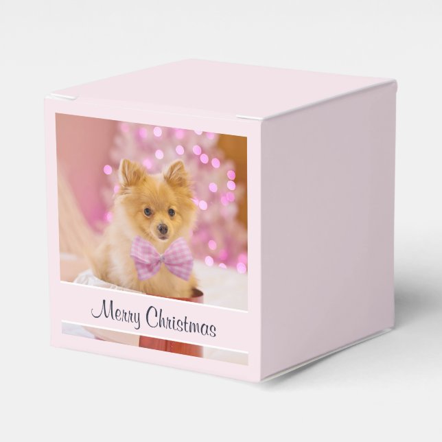Cute Hund med Rosa Bow Julfoto Presentaskar (Framsidan Sidan)