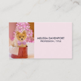 Cute Hund med Rosa Bow Julfoto Visitkort