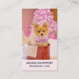 Cute Hund med Rosa Bow Julfoto Visitkort