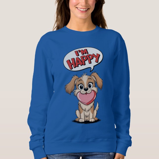 Cute Hund med Rosa Heart och Glatt T-Shirt (Framsida)