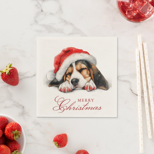 Cute hund med Santa Hat God jul Pappersservett (Insitu)