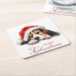 Cute hund med Santa Hat God jul Underlägg Papper Kvadrat