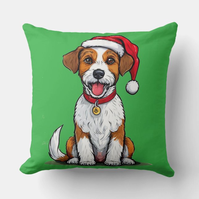 Cute Hund med Santa Hat Sitta och leende Kudde (Framsida)