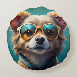 Cute hund med solglasögon rund kudde