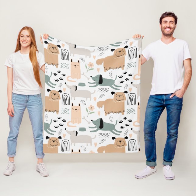 Cute Hund Mönster Fleecefilt (På plats)