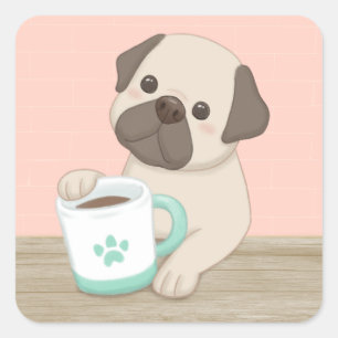 Cute Hund & Mugg Illustration Art Fyrkantigt Klistermärke