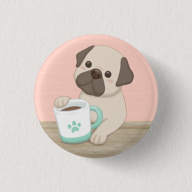 Cute Hund & Mugg Illustration Art Knapp (Framsida)