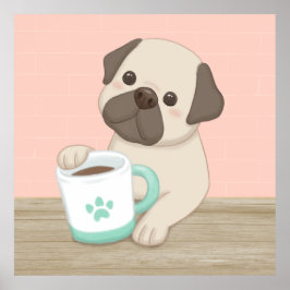 Cute Hund & Mugg Illustration Art Poster