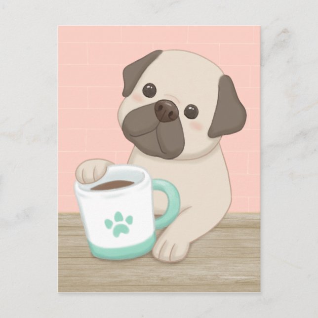 Cute Hund & Mugg Illustration Art Vykort (Framsida)
