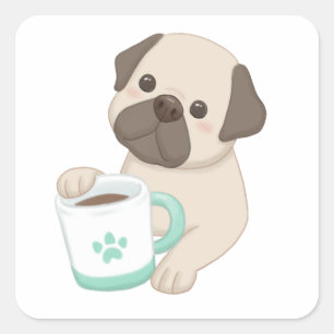 Cute Hund & Mugg Illustration Fyrkantigt Klistermärke
