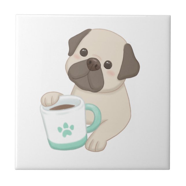Cute Hund & Mugg Illustration Kakelplatta (Framsidan)