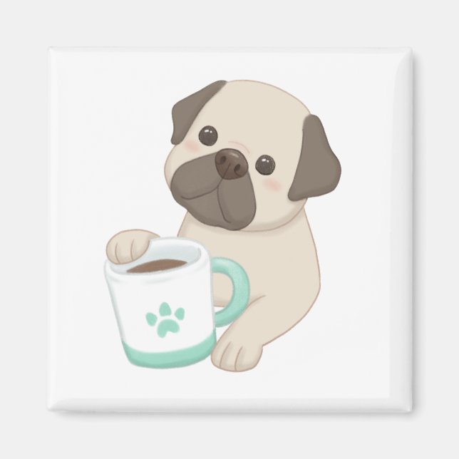 Cute Hund & Mugg Illustration Magnet (Framsidan)