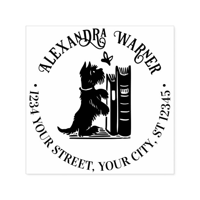 Cute Hund och Butterfly Namn Returadress Självfärgande Stämpel (Design)