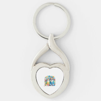 Cute hund och cat newlyweds bär koreanska hanbok. twisted heart silverfärgad nyckelring
