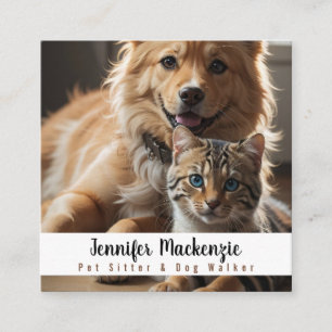 Cute Hund och Cat Pet Sitter and Dog Walker Fyrkantigt Visitkort