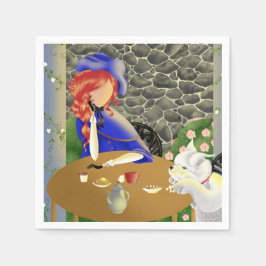 Cute Hund och Dam i kafé vid solnedgång Pappersservett