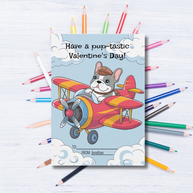 Cute Hund och flygplan i moln på alla hjärtans dag Julkort (Skapare uppladdad)