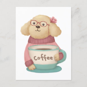 Cute Hund och kaffeillustration Vykort
