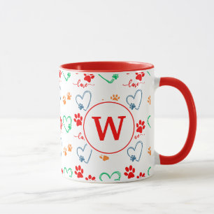 Cute HUND och KÄRLEK HEARTS Monogram Mugg