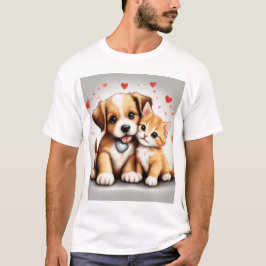 Cute Hund och katt i Kärlek T Shirt