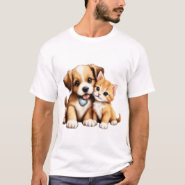 Cute Hund och katt i Kärlek T Shirt