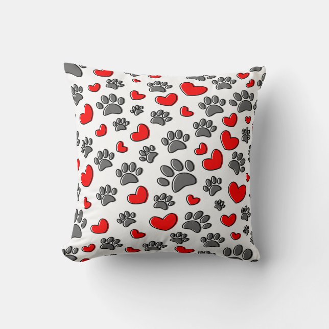 Cute Hund och Red Hearts Mönster Kudde (Framsida)