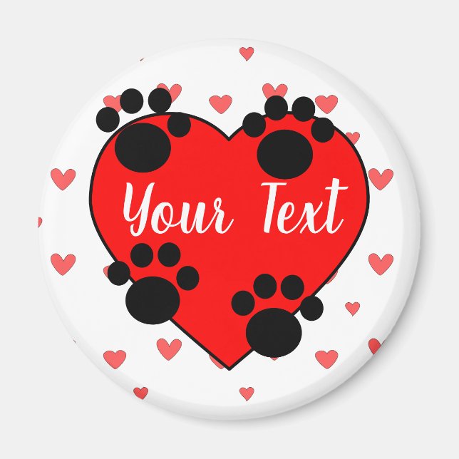 Cute Hund och rött hjärta med Anpassningsbar text Magnet (Framsidan)